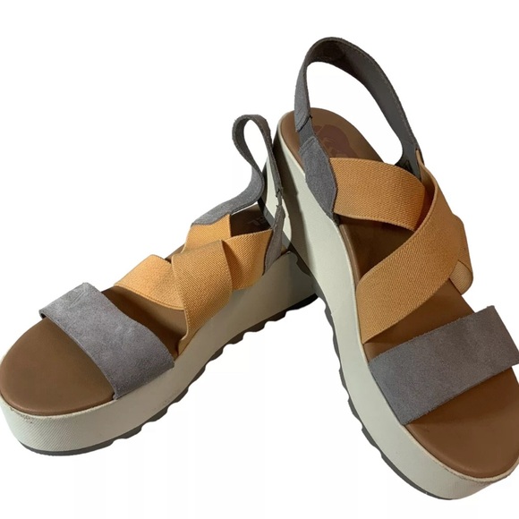 Sorel Women Sandals Cameron Flatform Chrome Grey Chalk Slingback Wedge shoes - Picture 2 of 7